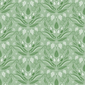 (L) Floral Damask, Green, Large Scale