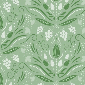 (XL) Floral Damask, Green, Extra Large Scale