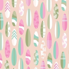 Surf boards - colorful ocean surf theme summer wave theme pink olive green turquoise girls palette