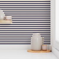 Small scale / Dark navy blue ½ inch horizontal awning stripes on cream / fun cute vibrant vintage 60s geometric lines in cool rich deep midnight indigo black and off white light beige ivory / moody classic retro cabana