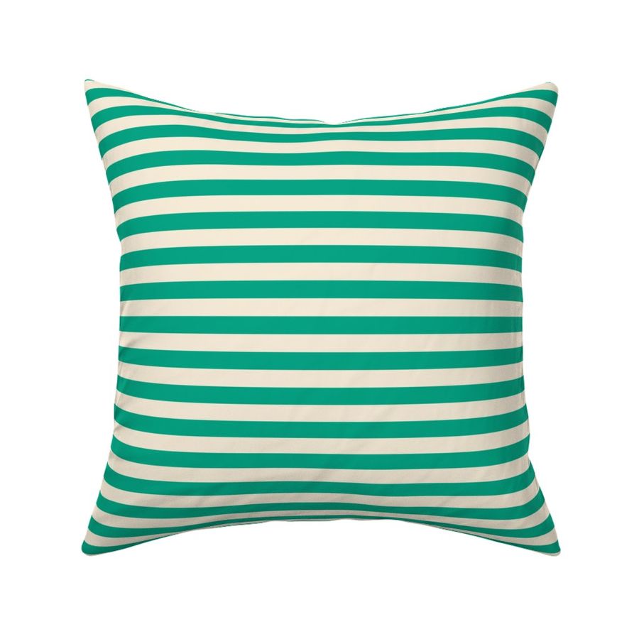 Small scale / Bright green ½ inch horizontal awning stripes on cream / fun cute vibrant vintage 60s geometric lines in hot rich deep jewel emerald and off white light beige ivory / st patricks day classic retro Christmas cabana