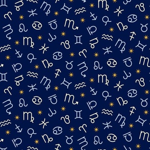 (M) Zodiac signs and stars midnight blue