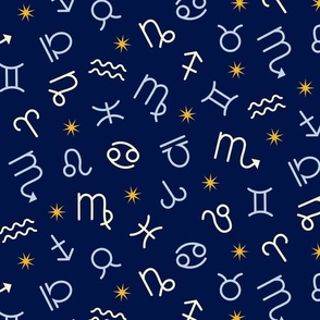 (L) Zodiac signs and stars midnight blue