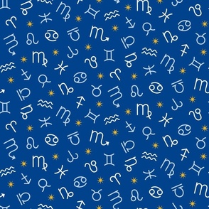 (M) Zodiac signs and stars cornflower blue