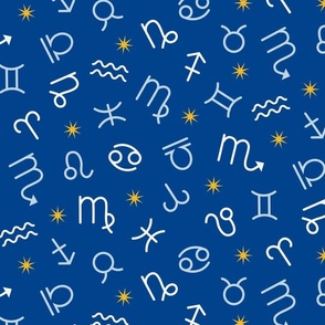 (L) Zodiac signs and stars cornflower blue