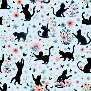 Black Cats in a Spring Meadow Blue