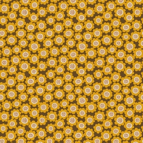 retro bold flowers - mustard yellow, brown (small scale)