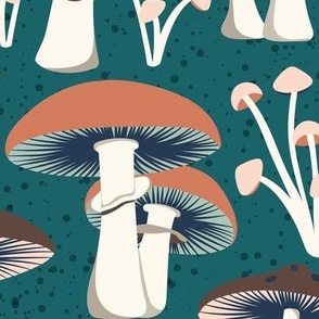 Foraging - Woodland Mushrooms Fall Teal Multi Large 