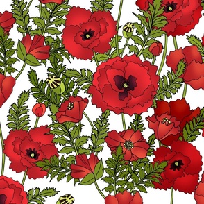 Red Poppy Field (White large scale)