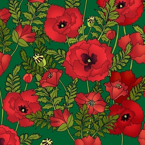 Red Poppy Field (Green large scale)
