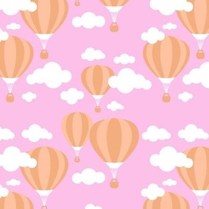 Little retro hot air balloons and clouds kids minimalist Scandinavian sky design orange pink