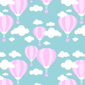 Little retro hot air balloons and clouds kids minimalist Scandinavian sky design pink blue