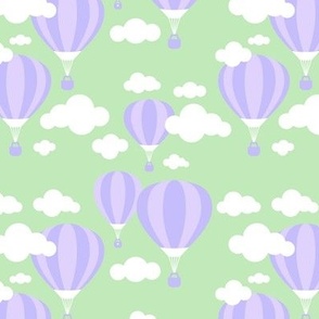 Little retro hot air balloons and clouds kids minimalist Scandinavian sky design lilac purple mint green