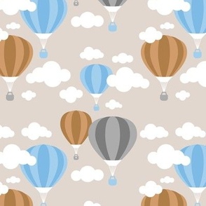 Little retro hot air balloons and clouds kids minimalist Scandinavian sky design beige caramel blue on sand