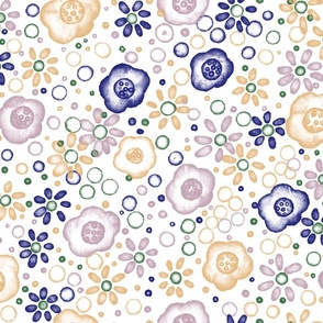 Watercolor Floral Delicate Cottage Flowers - Peach, Blue and Purple
