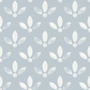 (small) Simple minimalist gritty uneven lino flower pale blue upward white