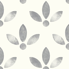 (large) Simple minimalist gritty uneven lino flower gray grey white