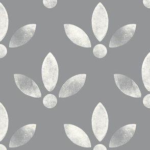 (large) Simple minimalist gritty uneven lino flower gray grey white