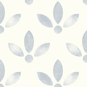 (large) Simple minimalist gritty uneven lino flower pale blue upward white