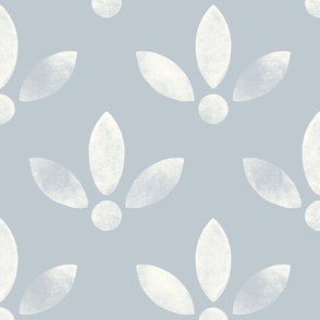 (large) Simple minimalist gritty uneven lino flower pale blue upward white