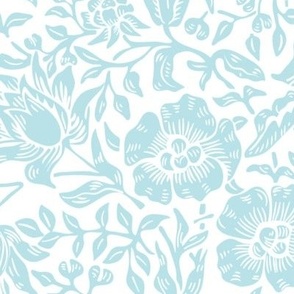 British William Morris Mallow Inverted Teal on White Large Scale