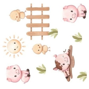 Farm Animals Pigs Baby Nursery Kids Rotated 