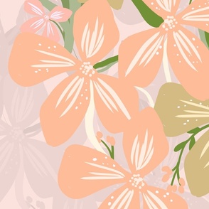 Peach pink floral- LARGE SIZE