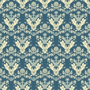 Elegant Vintage Damask Floral Pattern in Cream and Blue