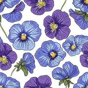 Smaller Pansy Flower Blooms In Periwinkle Purple And Yellow Gold