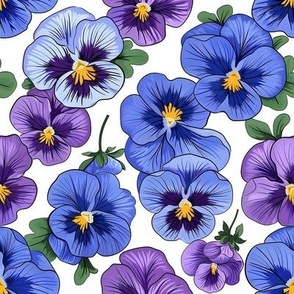 Smaller Pansy Flowers Blue And Purple On White