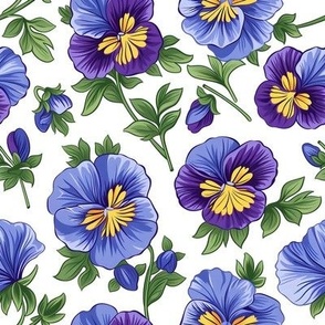 Smaller Purple Blue And Yellow Gold Pansy Blooms