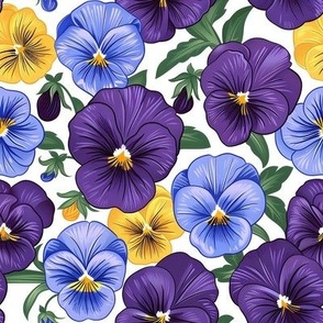 Smaller Pansy Flower Blooms Periwinkle Blue Purple And Yellow Gold