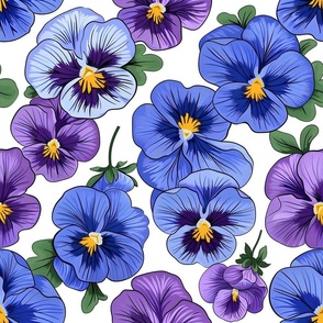 Bigger Pansy Flowers Blue And Purple On White