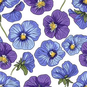Bigger Pansy Flower Blooms In Periwinkle Purple And Yellow Gold