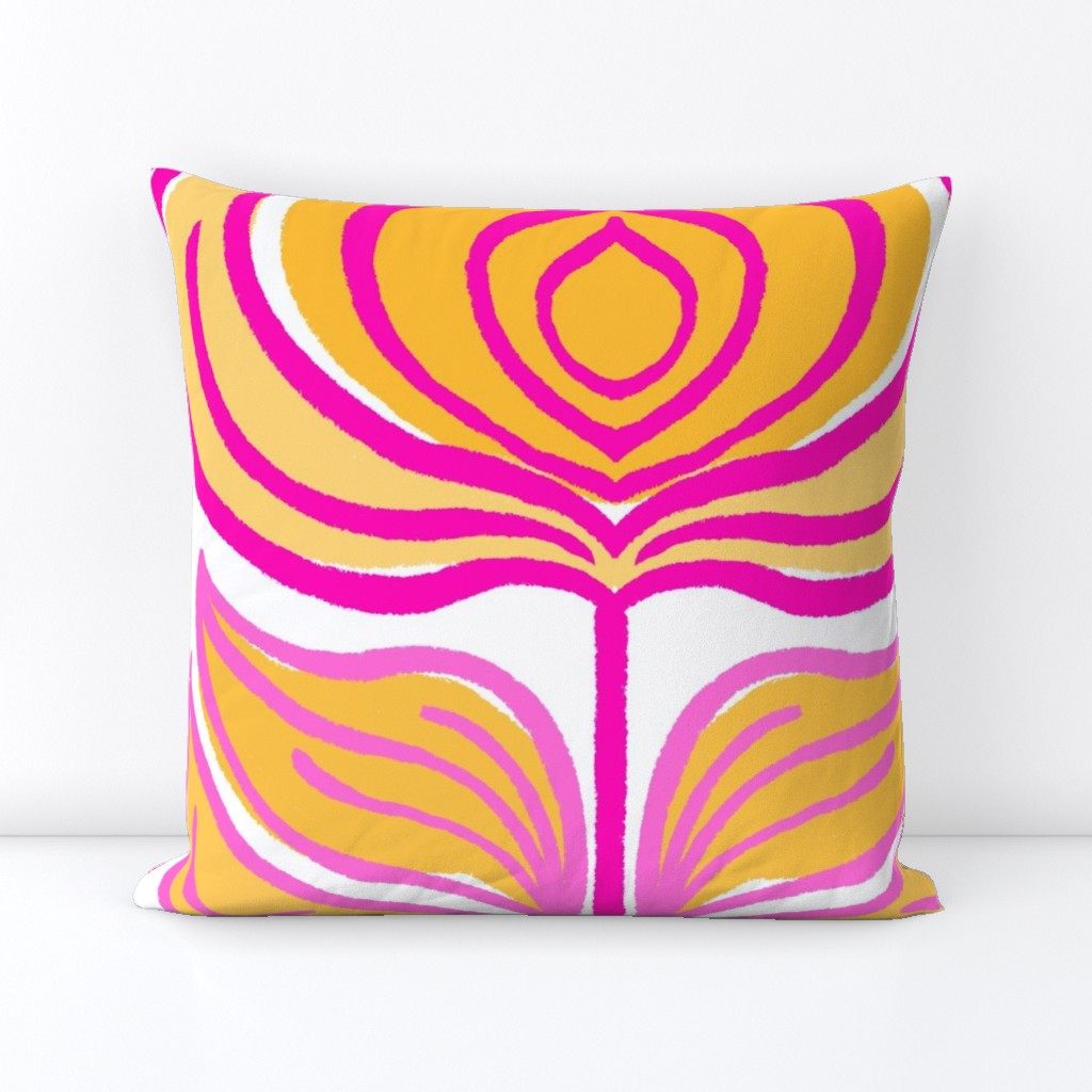 Peace And Love Peony Flower Big Pink And Orange 60’s Mid-Century Modern Stylized Hot Sun Saturated Colorful Swedish Swiss  Boho Summer Garden  Floral Pattern