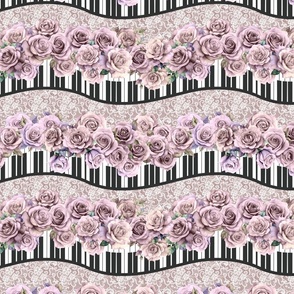 Shabby Chic piano keyboard waves 5 dusty pink roses