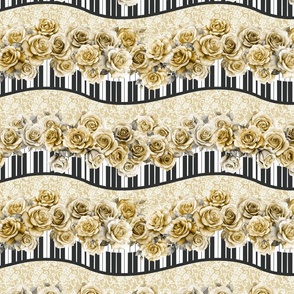 Shabby Chic piano keyboard waves 6 golden roses