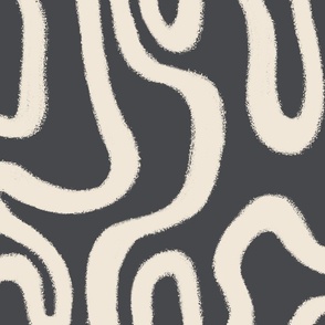 ABSTRACT CURVED WAVY LINES CHARCOAL BLACK OFF WHITE BEIGE INVERTED