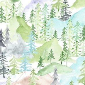 Watercolor Mountains / Blues and Greens