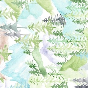 Watercolor Mountains / Blues and Greens  Rotated