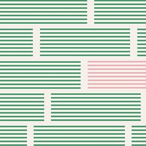 (L) - Modern green and pink on white abstract geometric striped design