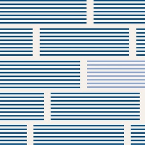 (L) - Modern navy blue and pastel blue on white abstract geometric striped design