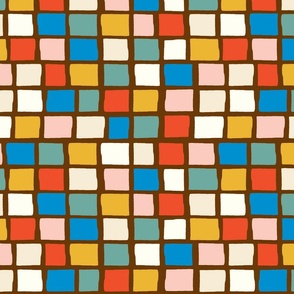 [L] Retro Midcentury Modern Random Square Tiles - Red Blue #P240451