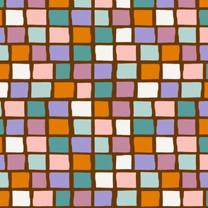 [L] Retro Midcentury Modern Random Square Tiles - Purple Orange #P240453