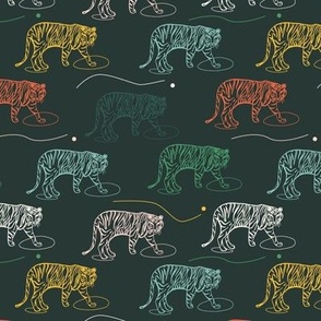 (S) - Tiger trek - modern colorful jungle tigers for kids bedroom, playrooms and baby and boys shorts and shirts
