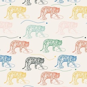 (S) - Tiger trek - modern colorful jungle tigers for kids playroom and clothing - primary colors