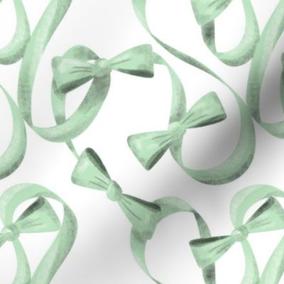 Coquette Soft Green Ribbon and Bow Swirl Pattern