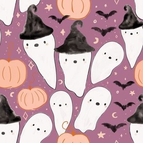 Halloween Cute Witch Ghosts 8x8 Kids Fall Halloween Bats Pumpkins Ghouls