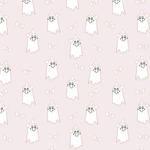 055 - Small scale neutral blush pink Sweet Girl Ghost With Hair Bow for Halloween decor, wallpaper and nursery accessories