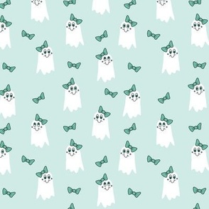 055 - Small scale mint aqua green Sweet Girl Ghost With Hair Bow for Halloween decor, wallpaper and nursery accessories